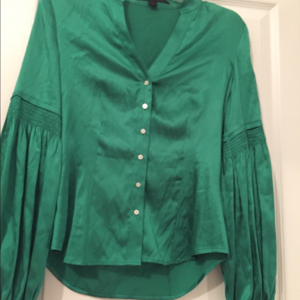 Silk emerald green wide arm tube blouse